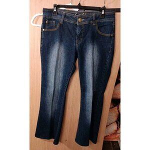 WCKD‎ (11) Womens Denim Jeans Dark Wash Wide Leg Distressed Logo Pocket
